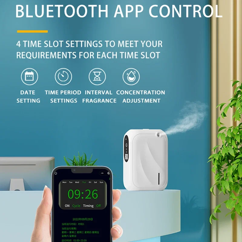 Home Fragrance Electric Diffuser - เครื่องกระจายกลิ่นน้ำมันหอมระเหยไฟฟ้าแบบติดผนัง ควบคุมผ่านแอปบลูทูธ เครื่องกระจายกลิ่นหอมอัตโนมัติสำหรับบ้าน