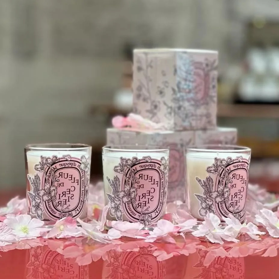 Home Fragrance Diptyque - เทียนหอมกลิ่นซากุระแบบโรแมนติกจำนวนจำกัดเทียนหอมกลิ่นซากุระของขวัญที่มีคุณภาพสูงน้ำมันหอมระเหยการตกแต่งบ้านกลิ่นหอม